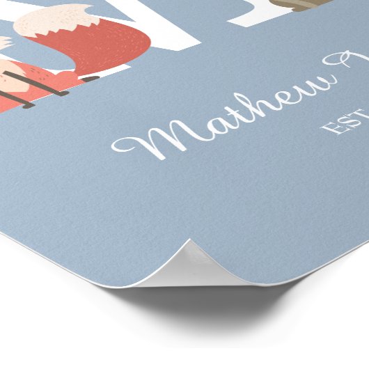 Woodland Baby Initial Monogram Nursery Poster ポスター (角)