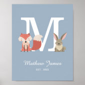 Woodland Baby Initial Monogram Nursery Poster ポスター (正面)