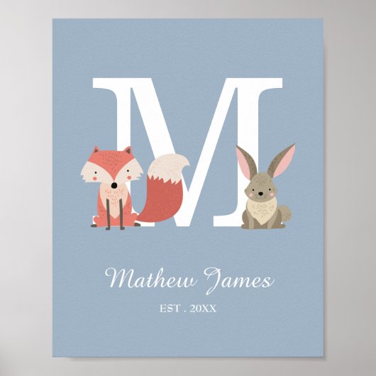 Woodland Baby Initial Monogram Nursery Poster ポスター (正面)