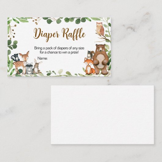 Woodland Baby Shower Diaper Raffle 名刺 (正面/裏面)