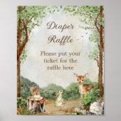 Woodland Baby Shower Diaper Raffle Poster ポスター (正面)