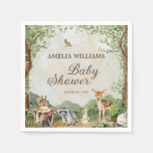 Woodland Baby Shower Forest Animals Greenery スタンダードカクテルナプキン (正面)