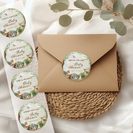 Woodland Baby Shower Forest Animals Greenery ラウンドシール
