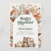 Woodland Baby Shower Fox Deer Bear Gender Neutral 招待状 (正面)