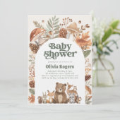 Woodland Baby Shower Fox Deer Bear Gender Neutral 招待状 (スタンド正面)