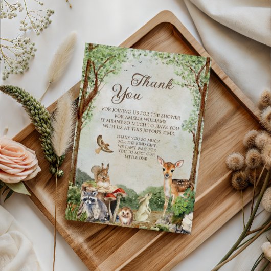 Woodland Baby Shower Thank You Forest Animals サンキューカード