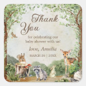 Woodland Baby Shower Thank You Forest Animals スクエアシール (正面)