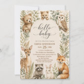 Woodland Baby Shower Watercolor Forest Animals 招待状 (正面)