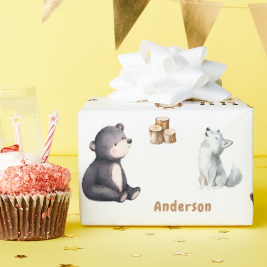 Woodland Baby Shower White Giftwrapping Paper ラッピングペーパー (誕生日パーティー)