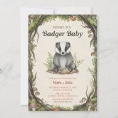 Woodland badger baby shower 招待状 (正面)