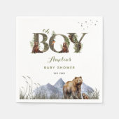 Woodland Bear Adventure Moss Green Oh Boy スタンダードカクテルナプキン (正面)