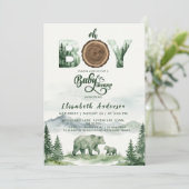 Woodland Bear Baby Shower Invitation Rustic 招待状 (スタンド正面)