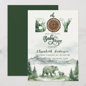 Woodland Bear Baby Shower Invitation Rustic 招待状 (正面/裏面)