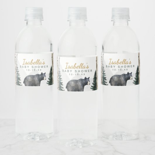 Woodland Bear Baby Shower Water Bottle Labels ペットボトルラベル (ボトル)