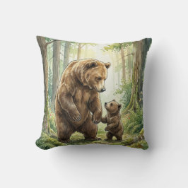 Woodland Bear Mama & Baby Kids Throw Pillow クッション