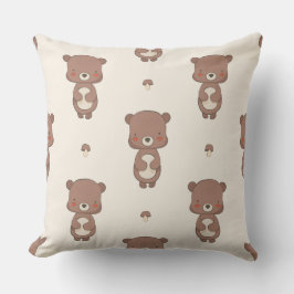 Woodland Bear & Mushroom Nursery Throw Pillow クッション
