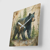 Woodland Bear Wall Clock スクエア壁時計 (傾斜)