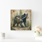 Woodland Bear Wall Clock スクエア壁時計 (ホーム)