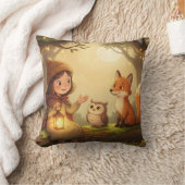 Woodland Bedtime Story Nursery Throw Pillow クッション (ブランケット)