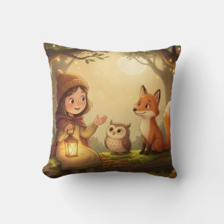 Woodland Bedtime Story Nursery Throw Pillow クッション