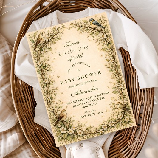 Woodland Birds Storybook Baby Shower 招待状