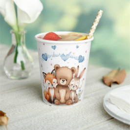 Woodland Birthday Boy Party Pastel Blue Hearts 紙コップ
