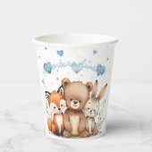 Woodland Birthday Boy Party Pastel Blue Hearts 紙コップ (正面)