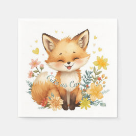 Woodland Birthday Fox Yellow Hearts Neutral Party スタンダードカクテルナプキン