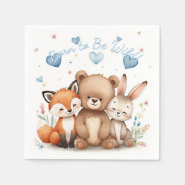 Woodland Birthday Party Pastel Blue Hearts Boy  スタンダードカクテルナプキン