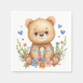 Woodland Birthday Watercolor Bear Blue Hearts Boy スタンダードカクテルナプキン