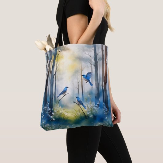 Woodland Bluebirds Scenic Forest トートバッグ (クローズアップ)