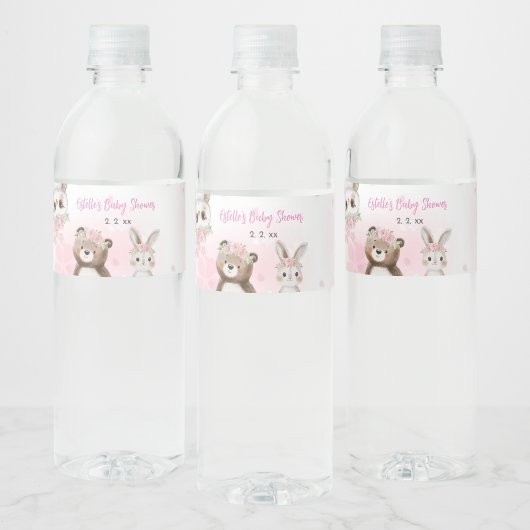 Woodland Blush Baby Shower Water Bottle Label ペットボトルラベル