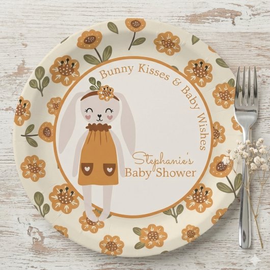 Woodland Boho Bunny Baby Shower ペーパープレート