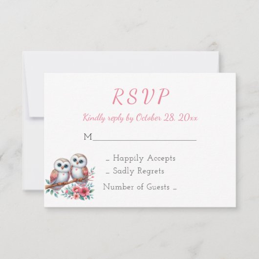Woodland Boho Rustic Country Owl Wedding RSVP (正面)