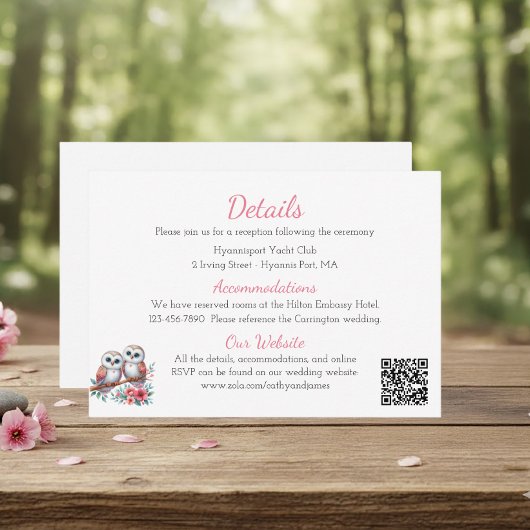 Woodland Boho Rustic Owl Wedding Details エンクロージャーカード