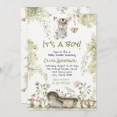Woodland Boy Wild Forest Animals Baby Shower  招待状 (正面/裏面)