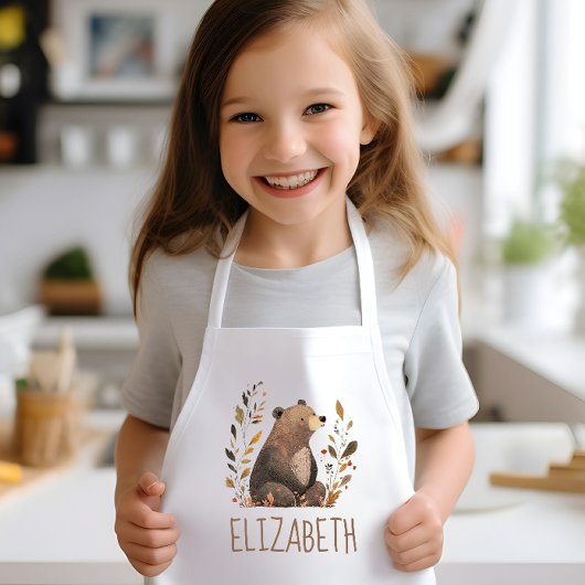 Woodland Brown Bear Cute Personalized 子供用エプロン