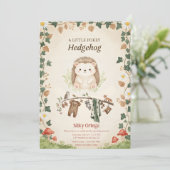 Woodland budget Hedgehog Greenery baby shower 招待状 (スタンド正面)
