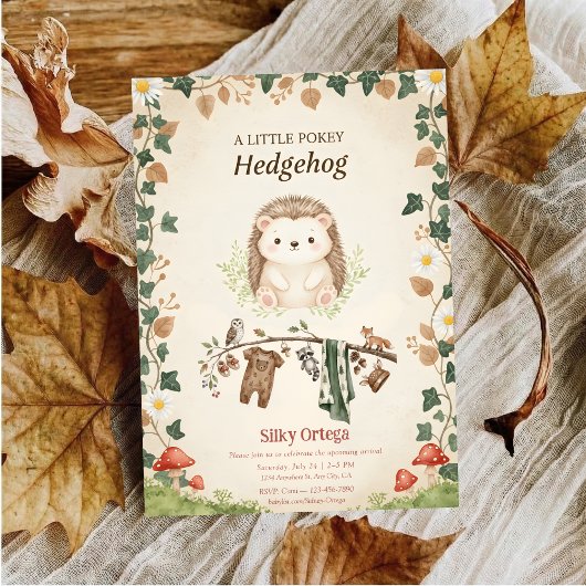 Woodland budget Hedgehog Greenery baby shower 招待状