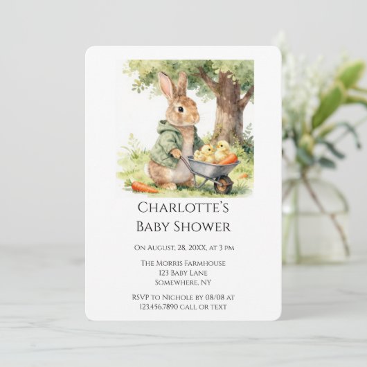 Woodland Bunny Baby Shower 招待状 (スタンド正面)