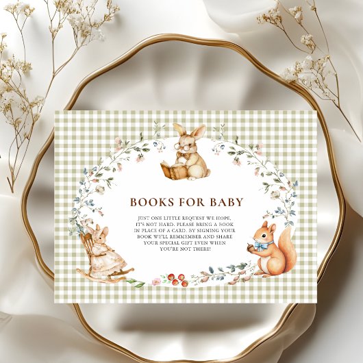 Woodland Bunny Books For Baby Shower エンクロージャーカード