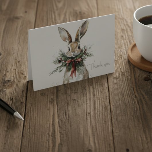 Woodland Bunny Christmas Thank You Card サンキューカード
