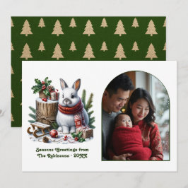 Woodland Bunny Cozy Forest Christmas Holiday Photo シーズンカード