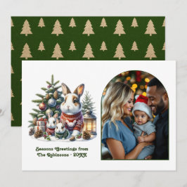 Woodland Bunny Family Cozy Forest Christmas Photo シーズンカード
