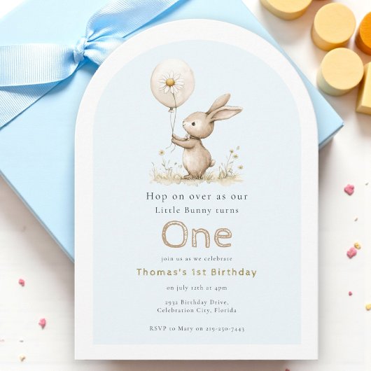 Woodland Bunny First Birthday Arch Invitation 招待状
