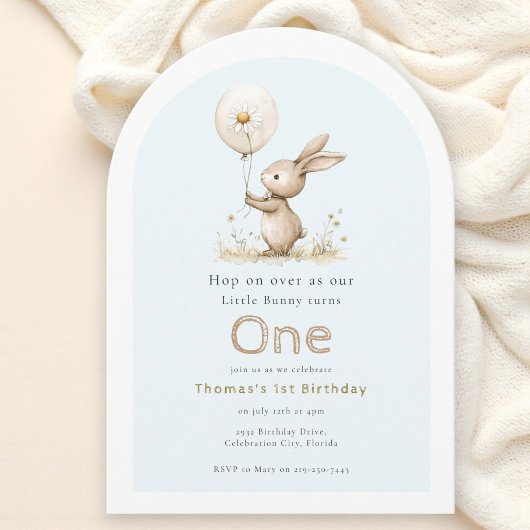 Woodland Bunny First Birthday Arch Invitation 招待状