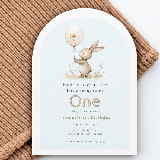 Woodland Bunny First Birthday Arch Invitation 招待状