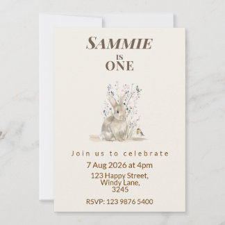 Woodland Bunny First Birthday Invitation 招待状