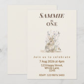 Woodland Bunny First Birthday Invitation 招待状 (正面/裏面)