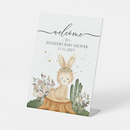 Woodland Bunny Rabbit Welcome Baby Shower 台座サイン (正面)